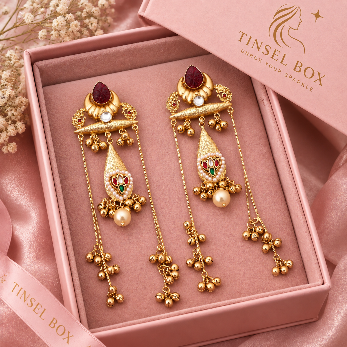 Mehfil Maroon Gold Ghungroo Dangler Earrings