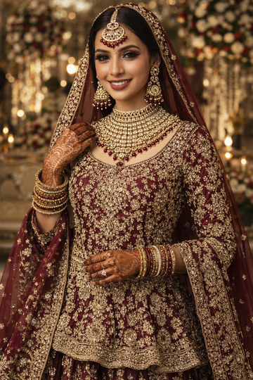 Gorgeous Maroon Color Kundan Necklace Set Perfect For Brides, Parties, And Cultural Celebrations