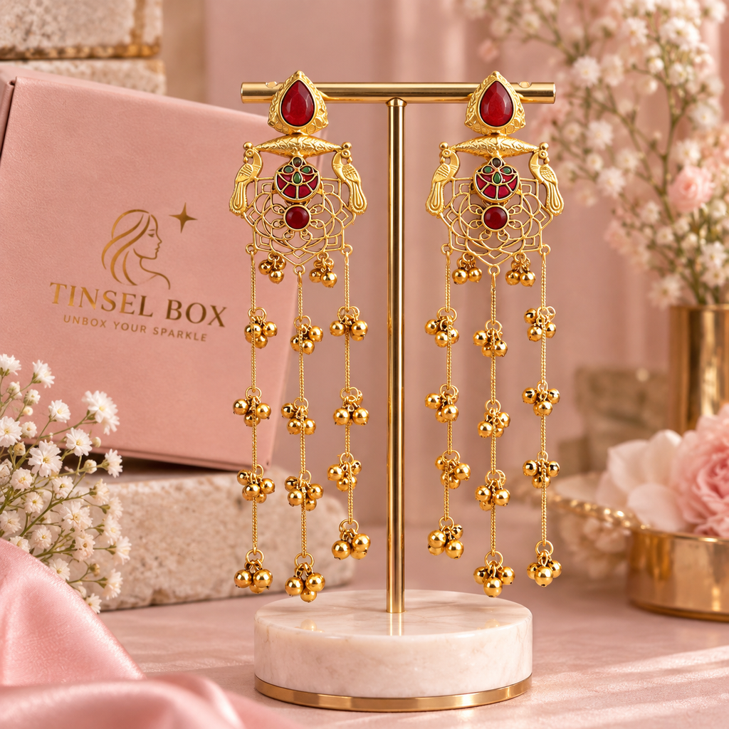 Traditional Temple Style Long Earrings with Ghungroo Drops