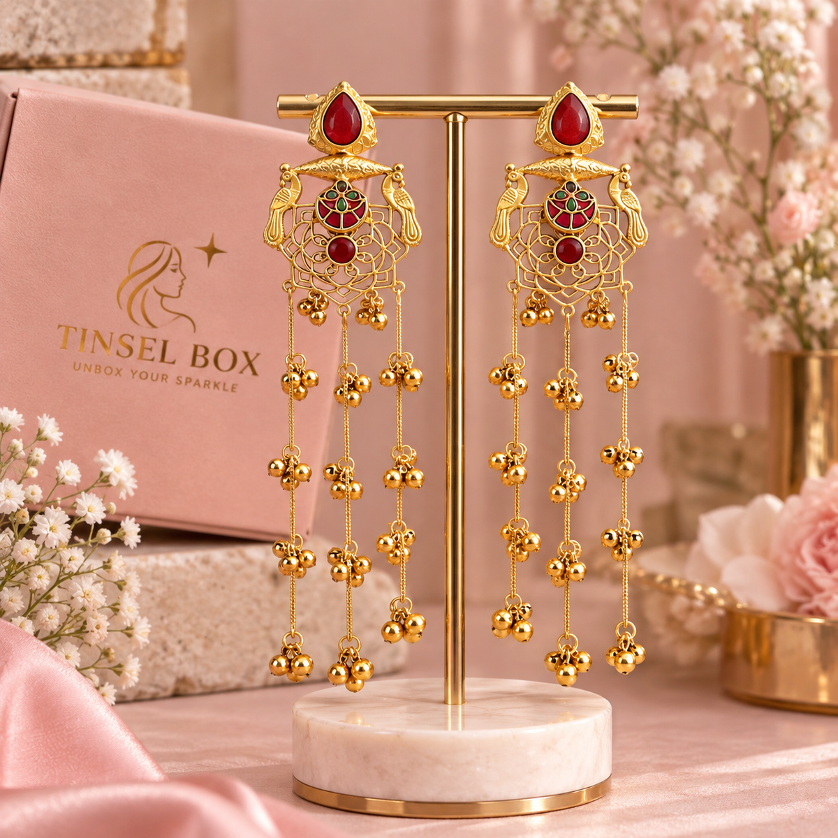 Traditional Temple Style Long Earrings with Ghungroo Drops