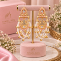 Pink Kundan Long Earrings with Pearl Layers