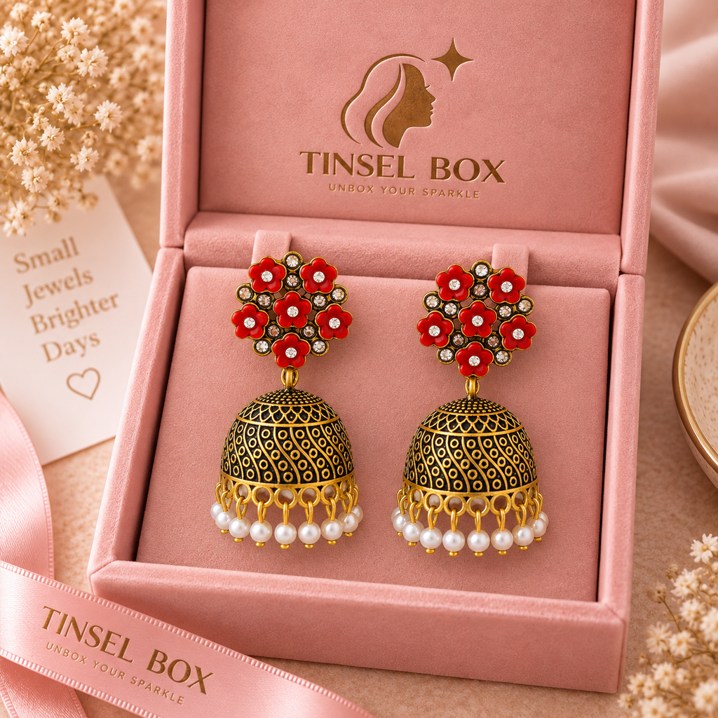 royal red oxidised jhumkis