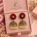ruby blossom oxidised jhumkas
