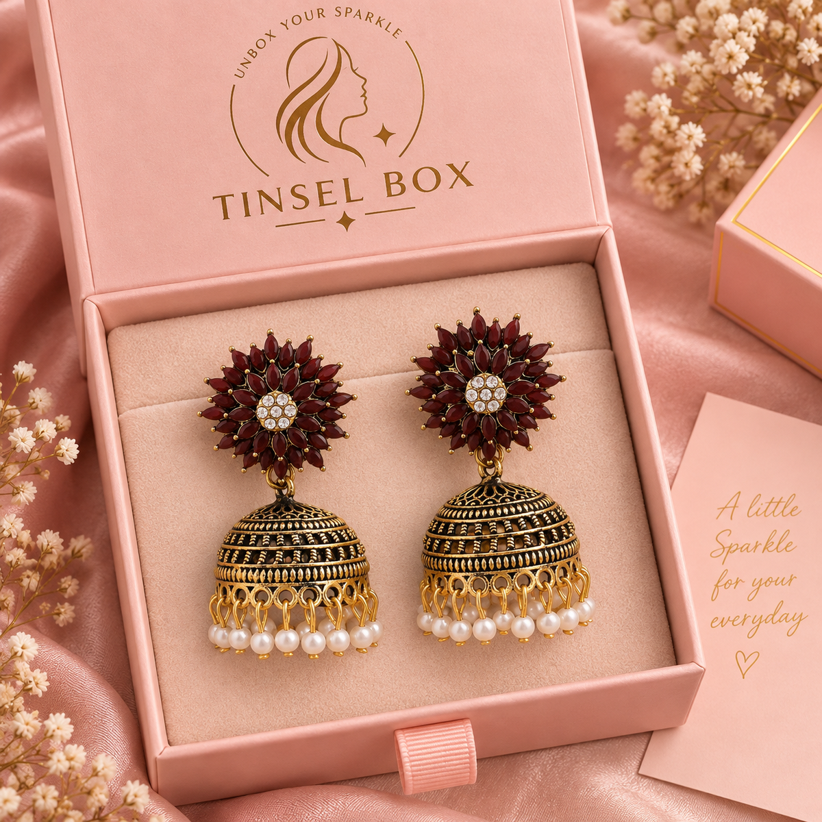 maroon oxidised jhumkas
