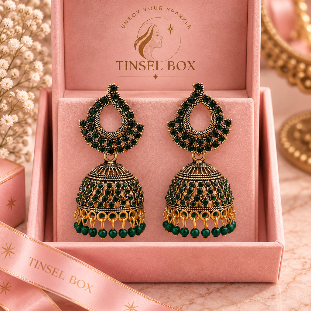green royal jhumka bali