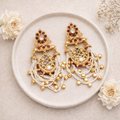 Maroon Kundan Long Earrings with Pearl Chains