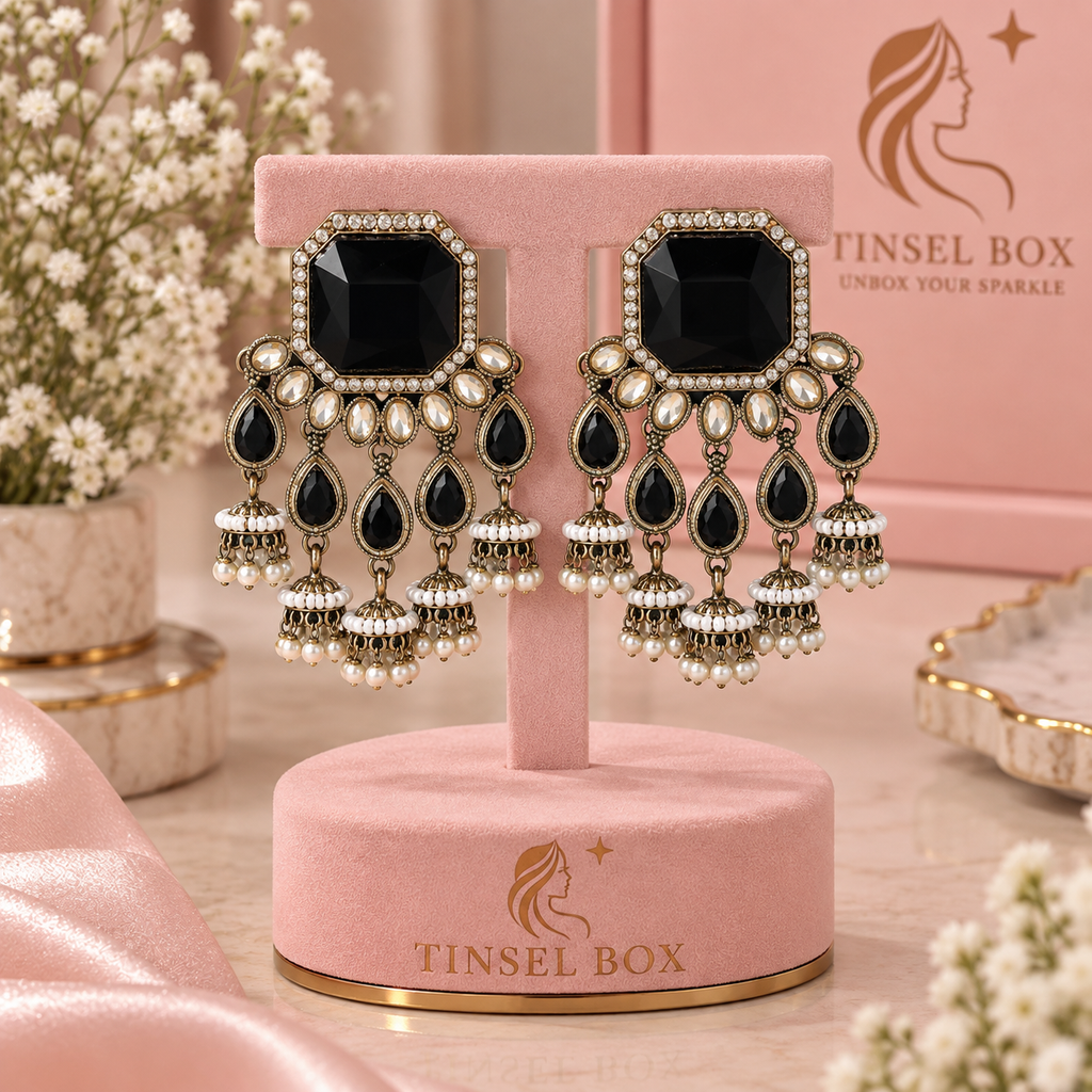 Designer Black Stone Pearl Earrings