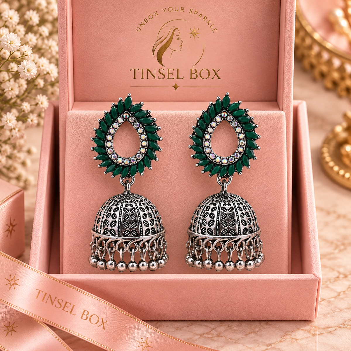 silver leaf jhumkas
