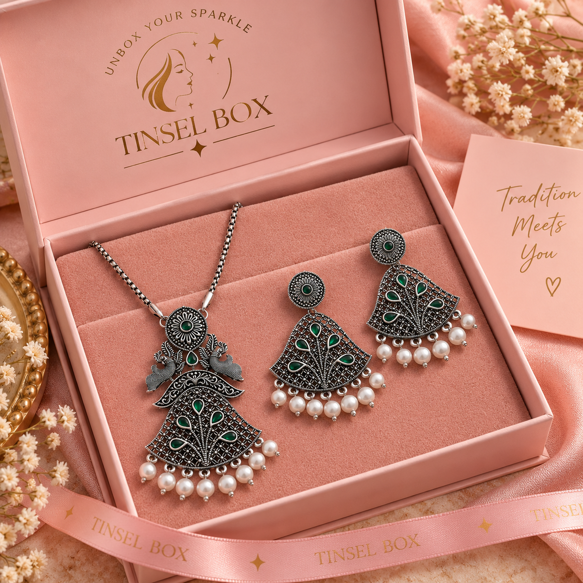 Shehnai Pearl Oxidised Set