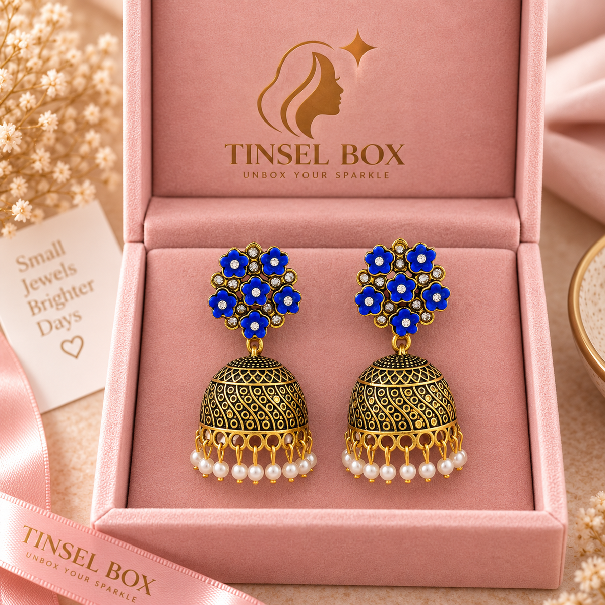 royal indigo bloom jhumkas