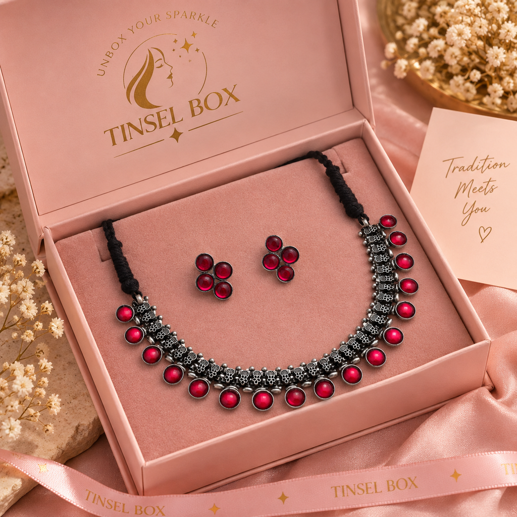 gypsy ruby oxidised necklace set