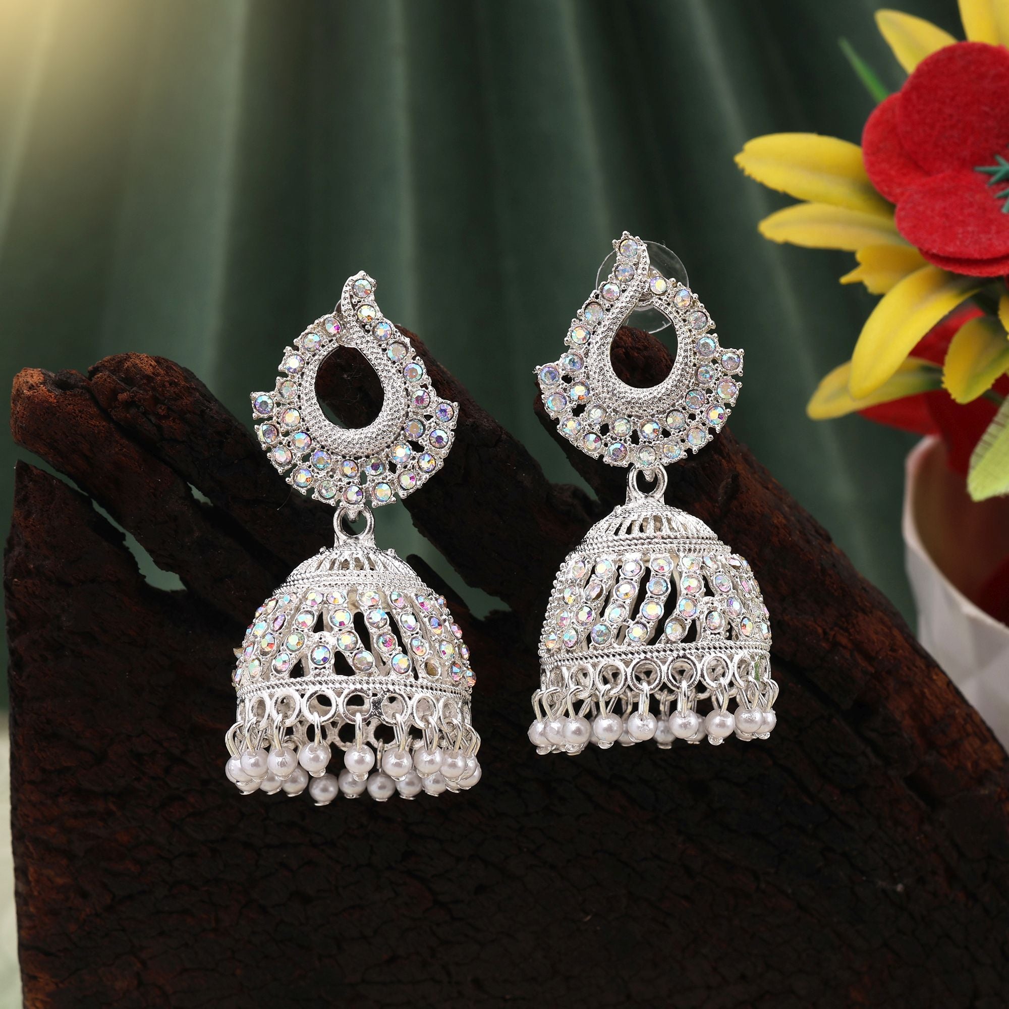 Elegant White Color Oxidised Earrings Perfect For Brides, Cultural Parties, And Womenâ€™S Ethnic Outfits