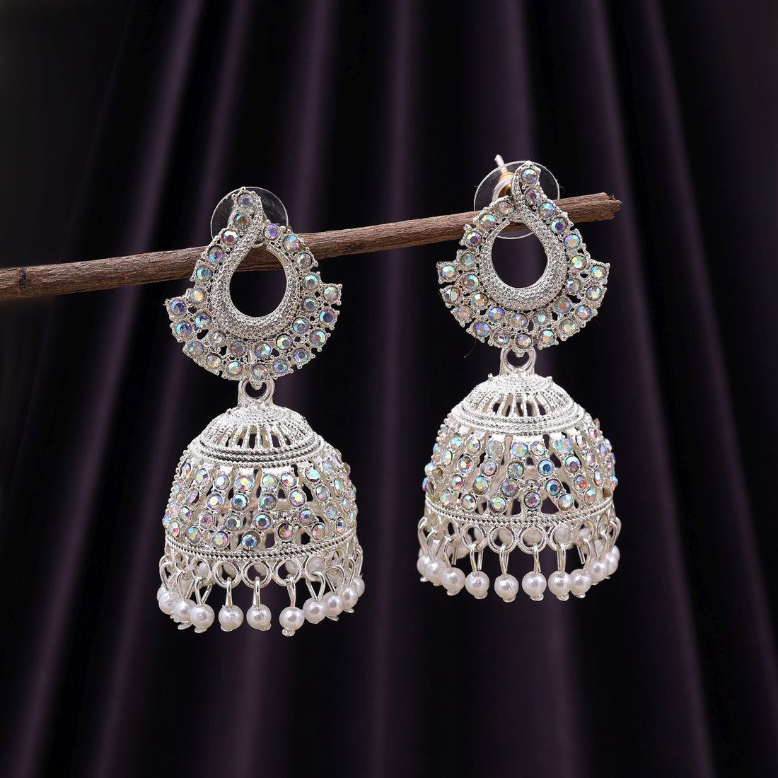 Elegant White Color Oxidised Earrings Perfect For Brides, Cultural Parties, And Womenâ€™S Ethnic Outfits
