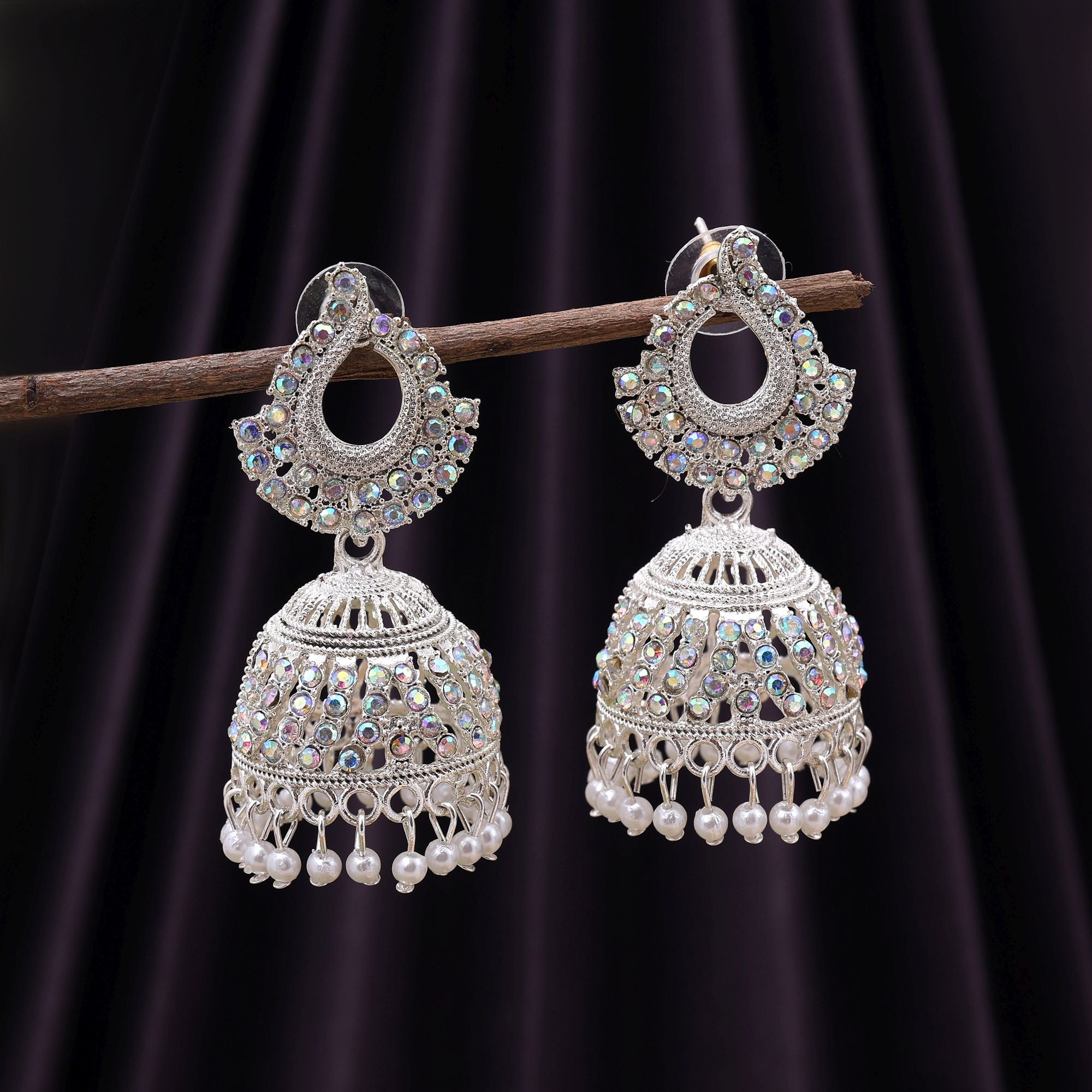 Elegant White Color Oxidised Earrings Perfect For Brides, Cultural Parties, And Womenâ€™S Ethnic Outfits