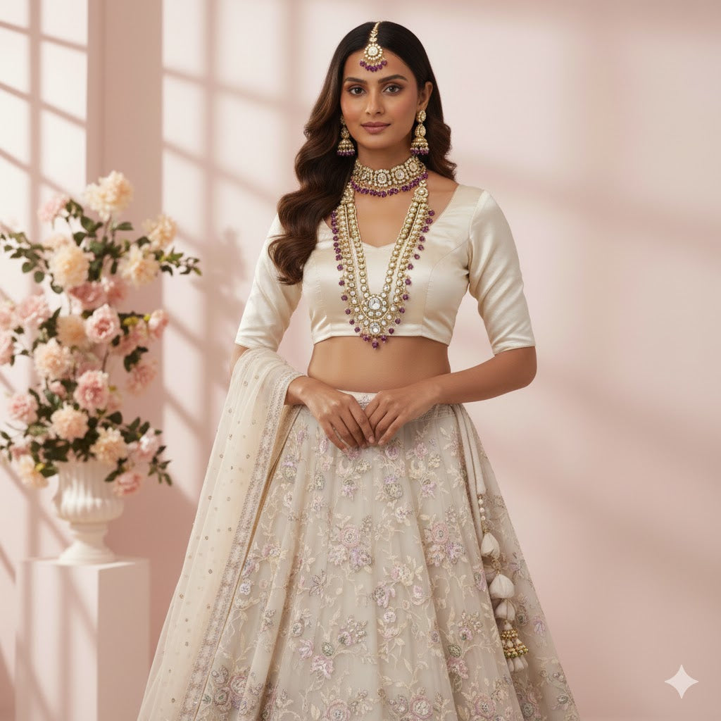 Royal Purple Color Kundan Necklace Set Designed For Engagements, Weddings, And Ethnic Outfits