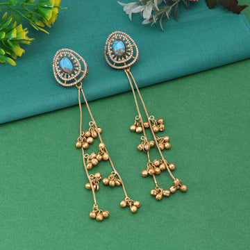 Firozi Color Stunning Handmade Long Kashmiri Earrings For Elegant Ethnic Fashion