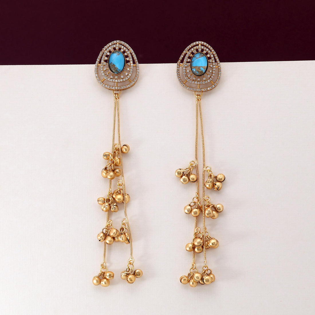 Firozi Color Stunning Handmade Long Kashmiri Earrings For Elegant Ethnic Fashion