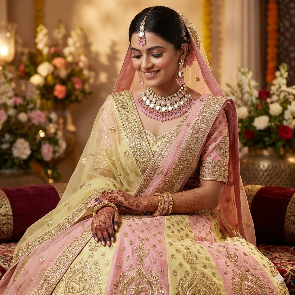 Blush Pink Kundan Choker Set with Beaded Drops  Wedding Wear