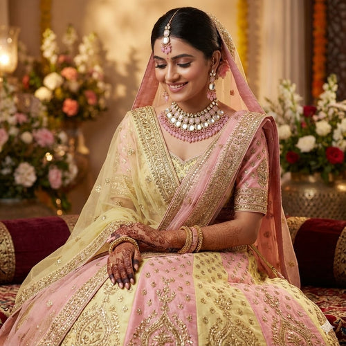 Blush Pink Kundan Choker Set with Beaded Drops  Wedding Wear
