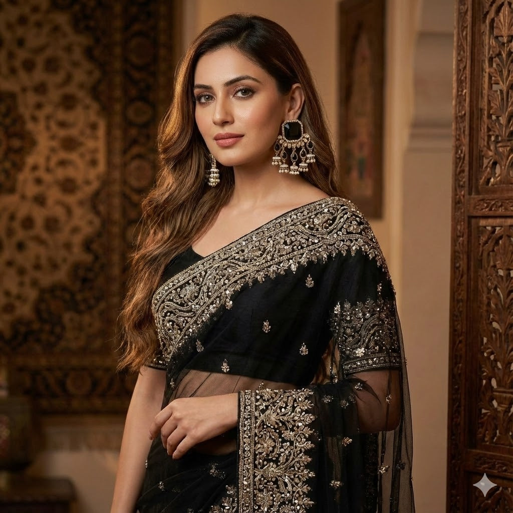 Black Color Kundan Earrings Designed With Bold Elegant Stones For Modern Traditional Fusion