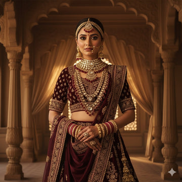 Deep Maroon Color Kundan Necklace Set With Wedding Stone Highlights