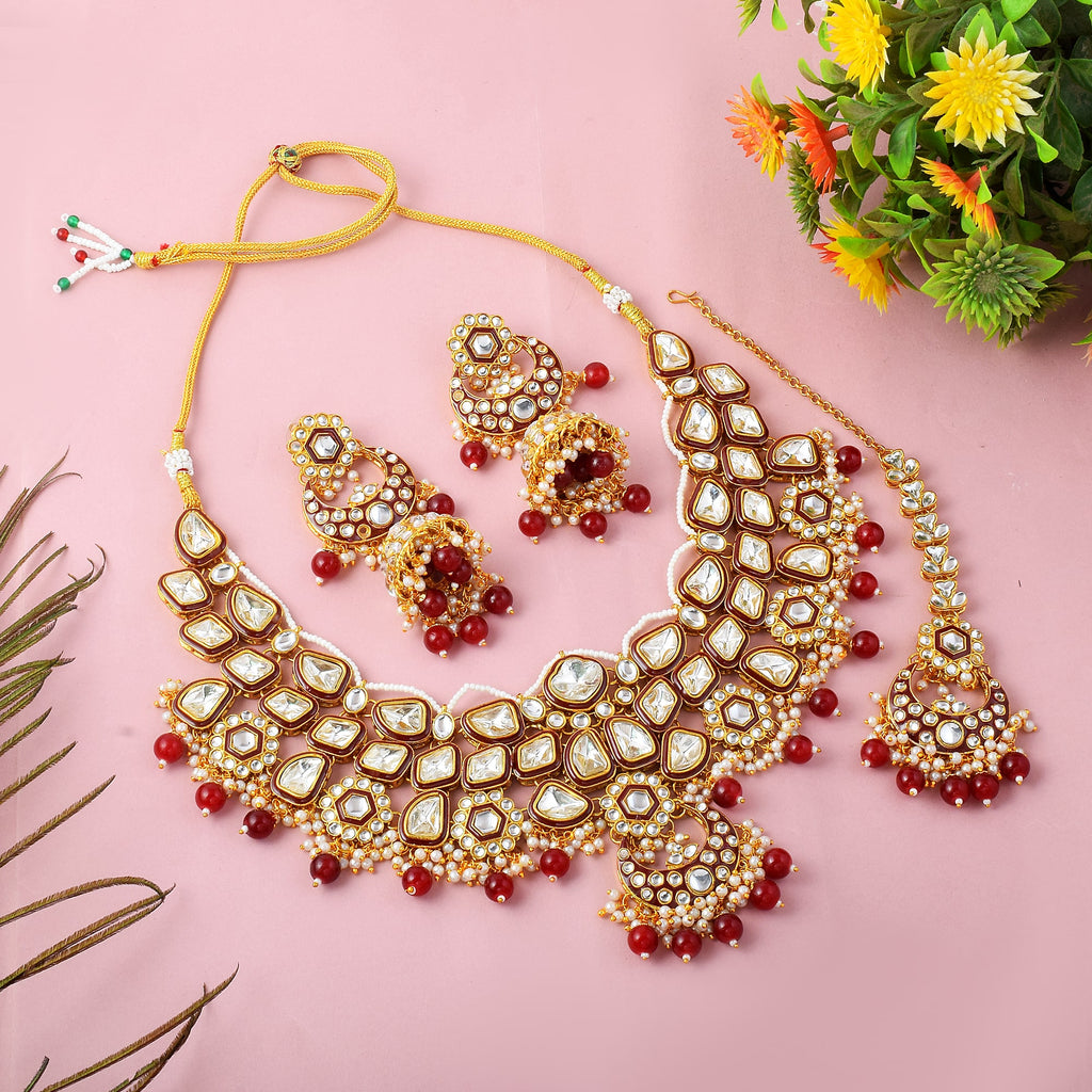 Designer Maroon Kundan Bridal Set