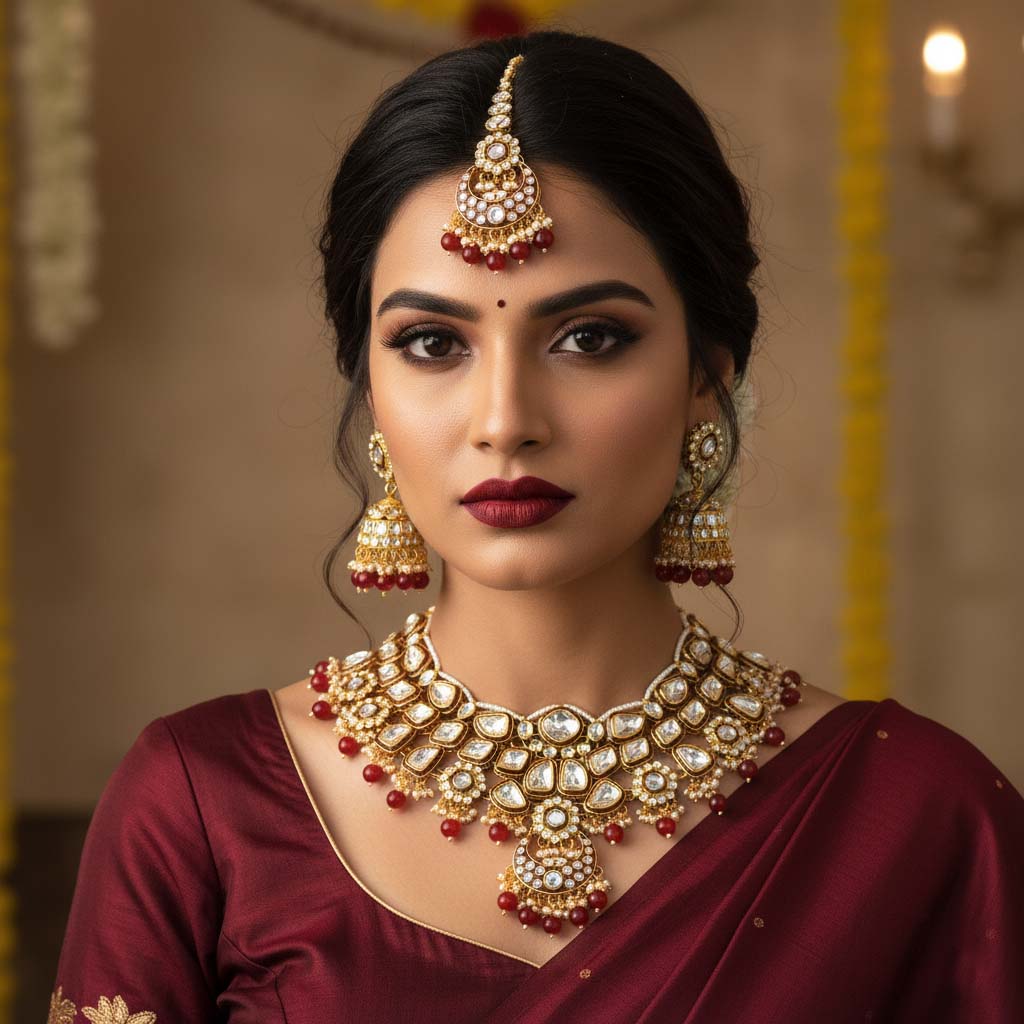 Designer Maroon Kundan Bridal Set