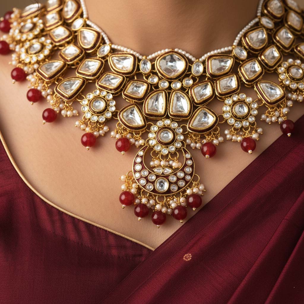 Designer Maroon Kundan Bridal Set