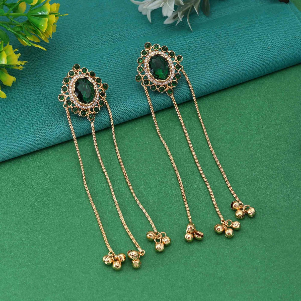 Emerald Aura – Green Stone Long Dangler Earrings