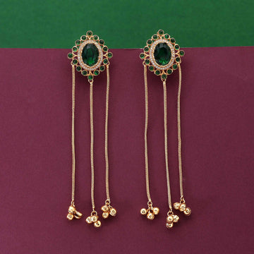 Green Color Classy Handcrafted Long Kashmiri Earrings For Festivals And Events