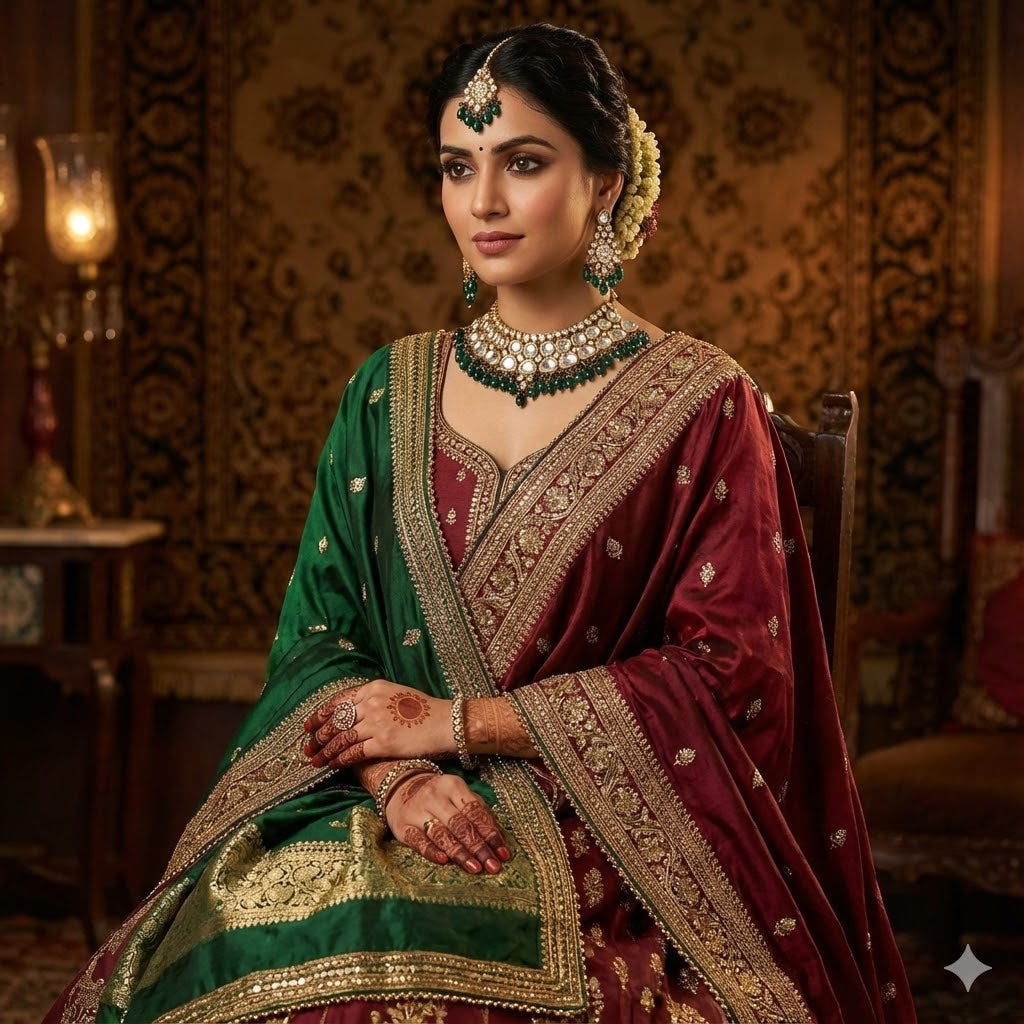 Green Color Traditional Craft Inspired Back Side Meena Work Kundan Necklace Set For Weddings