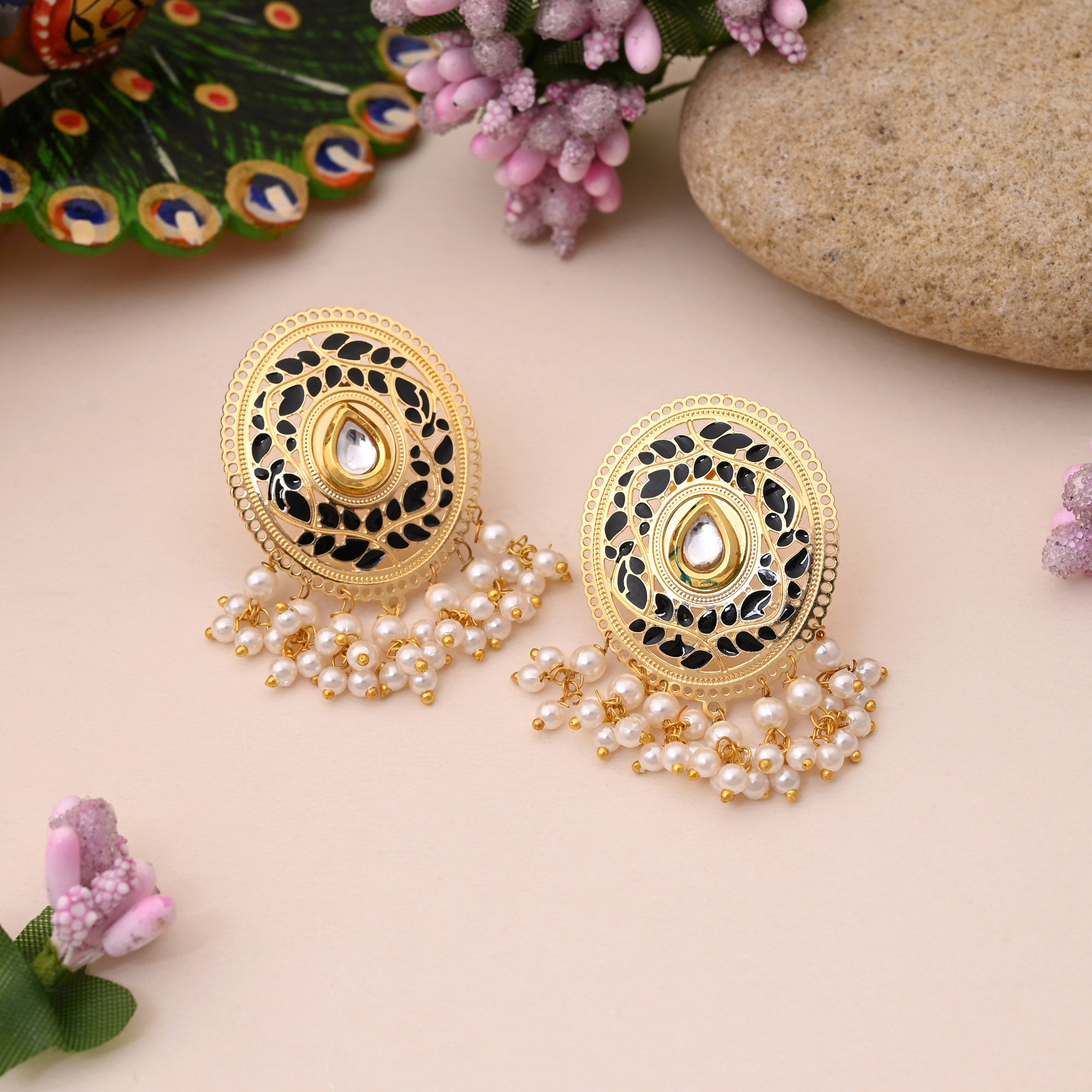 Exclusive Black Color Meenakari Earrings Designed With Traditional Handcrafted Artistic Finishing