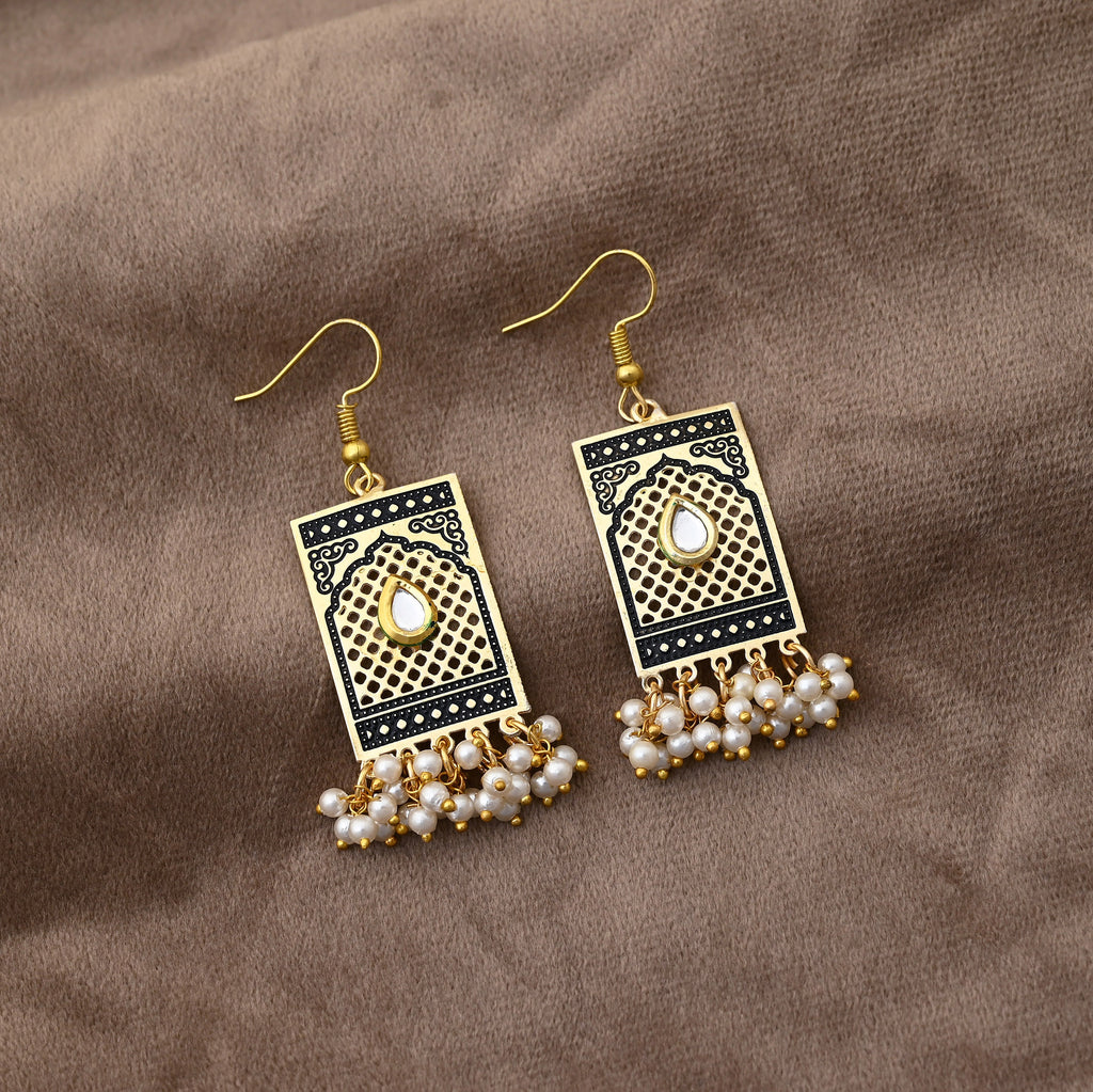 Ethnic Gold Jali Earrings with Pearl Clusters