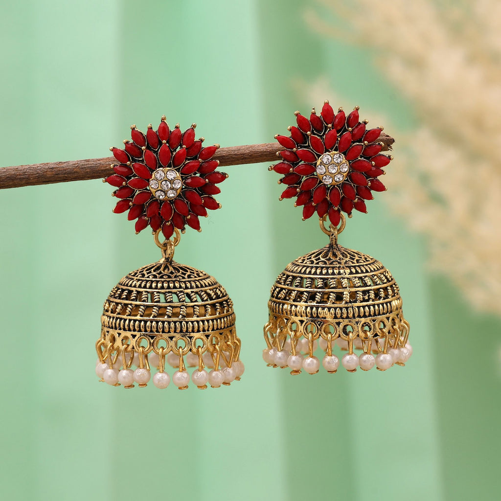 ruby blossom oxidised jhumkas