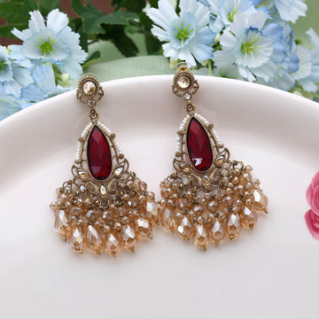 Maroon Color Kundan Earrings Featuring Traditional Handmade Design Perfect For Bridal Collections