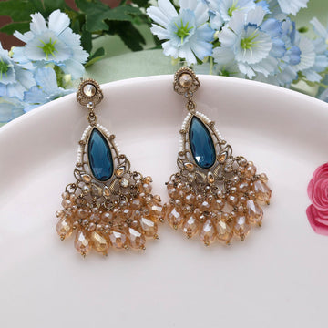 Turquoise Blue Color Kundan Earrings Designed With Unique Bold Kundan Stones For Festive Events