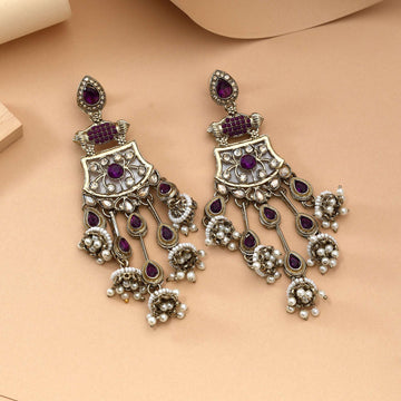 Purple Color Kundan Earrings Featuring Stunning Royal Look With Premium Kundan Craftwork