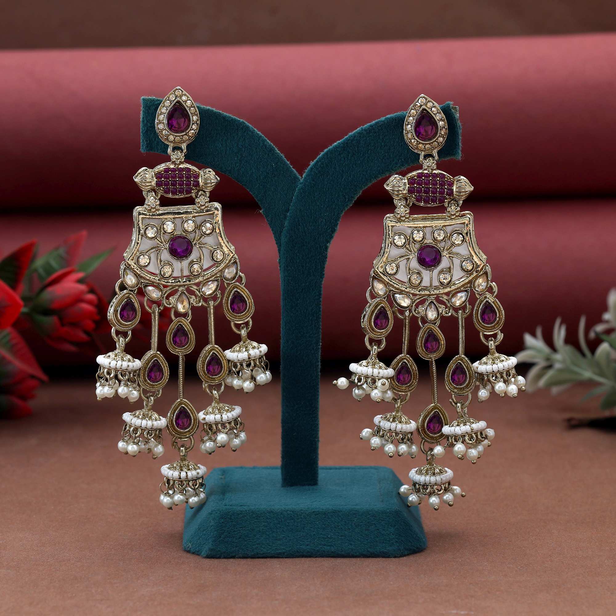 Purple Color Kundan Earrings Featuring Stunning Royal Look With Premium Kundan Craftwork