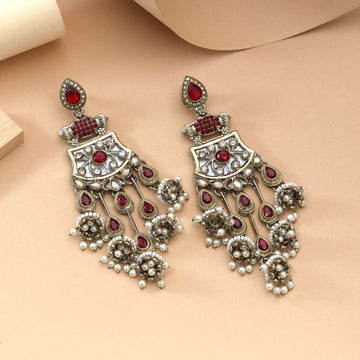 Rani Color Kundan Earrings Featuring Beautiful Bright Traditional Stones For Bridal Looks
