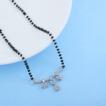 Silver Color American Diamond Mangalsutra With Dangling Gemstone Detailing