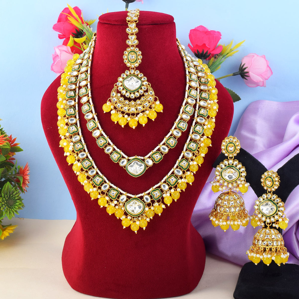 Haldi Special Yellow Kundan Bridal Jewellery