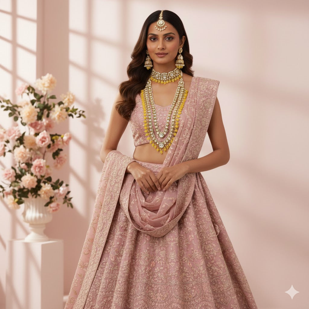 Bright Yellow Color Kundan Necklace Set For Traditional Daytime Celebrations