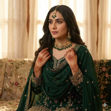 Green Color Traditional Festival Wear Designer Kundan Necklace Set For Brides And Women