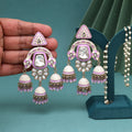 Handcrafted Lavender Meenakari Pearl Drop Earrings