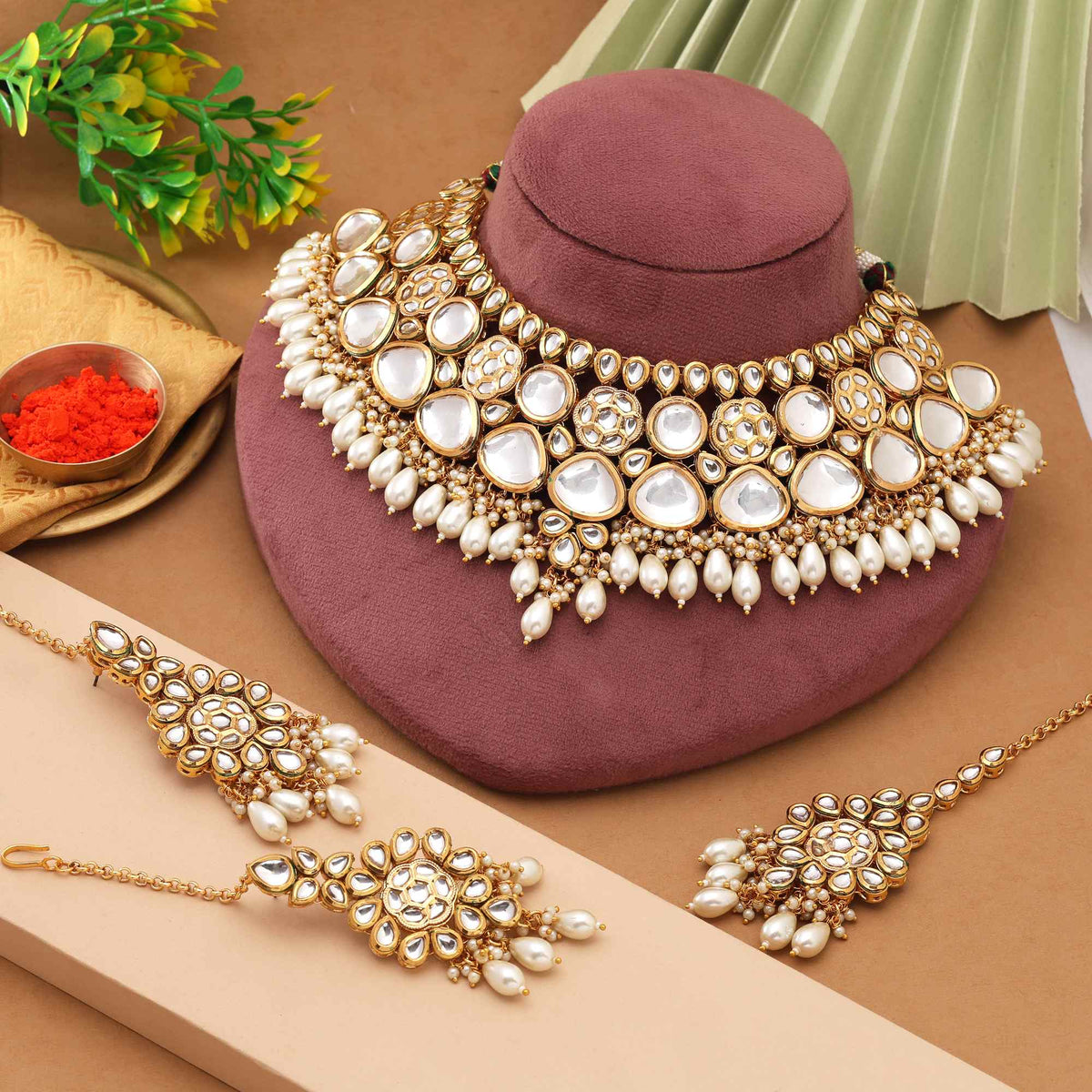 Ivory Pearl Kundan Choker Set for Bridal Wear