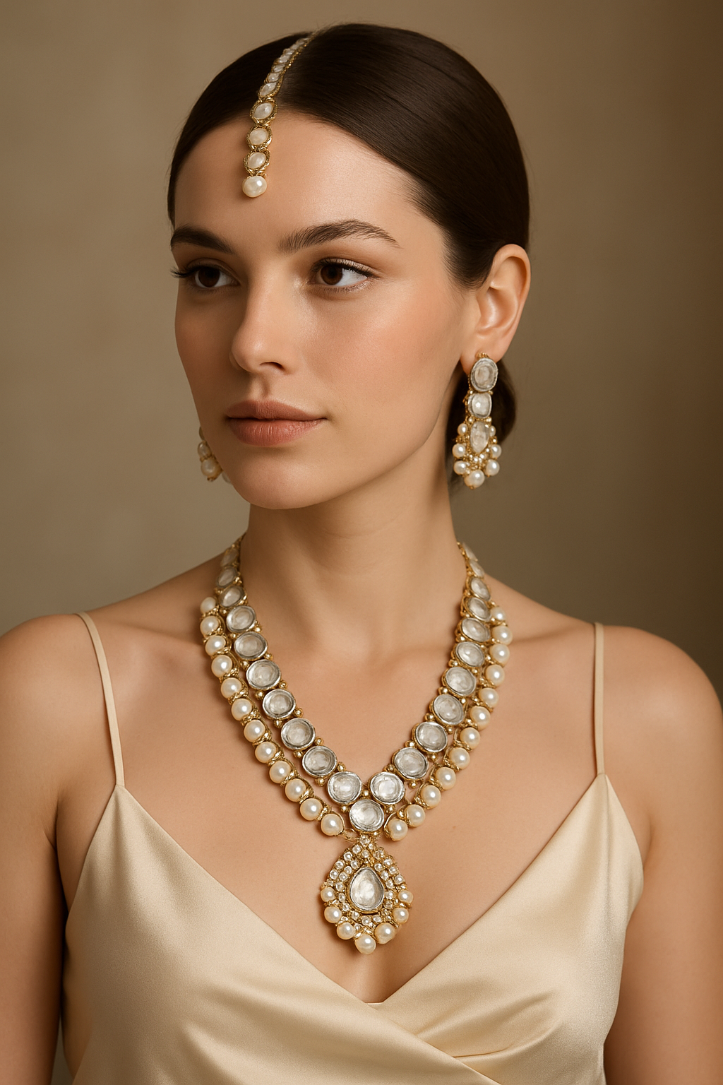 Beautiful White Color Kundan Necklace Set Perfect For Brides, Parties, And Cultural Celebrations