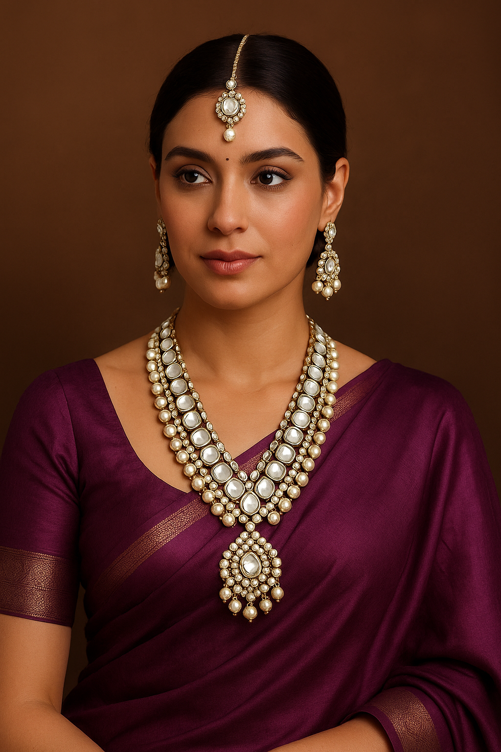 Beautiful White Color Kundan Necklace Set Perfect For Brides, Parties, And Cultural Celebrations