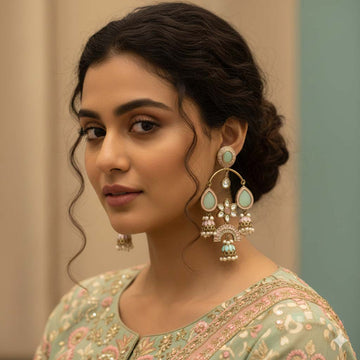 Pink & Pista Green Color Kundan Earrings Designed With Dual-Tone Ethnic Kundan Artistic Craft