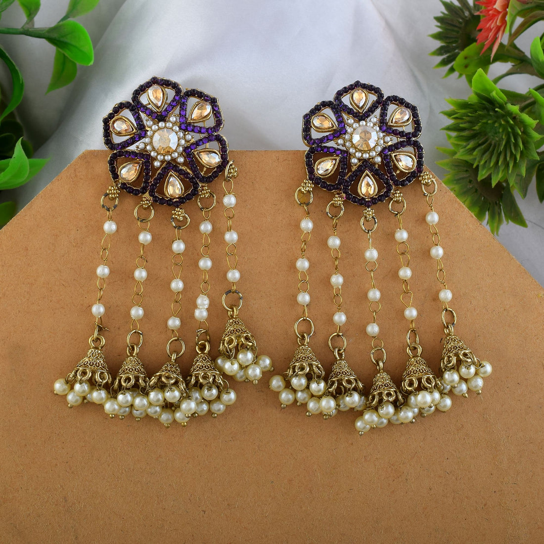 Purple Color Kundan Earrings