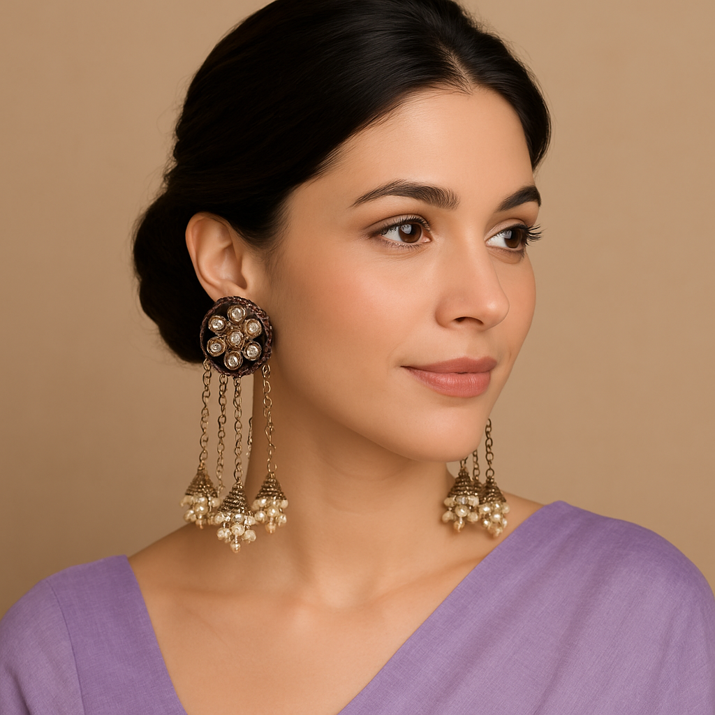 Purple Color Kundan Earrings